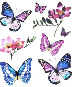 Flash Tattoo Fluturi colorati machiaj Fluturi printre flori