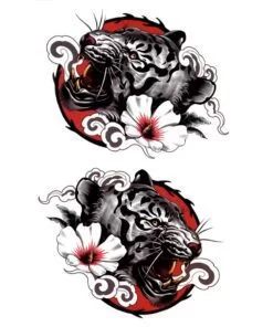 Flash Tattoos Romania - Tatuaj Temporar TIGRU FLOARE ROSU-80***The Two Tigers